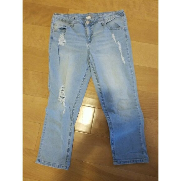 Justice Capri Cropped Jeans Girls Size 14 Plus Lightwash Distressed - Picture 1 of 3